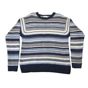 Covington Lambs Wool Sweater L Blue Striped Pullover Cozy Preppy Coastal Grandma